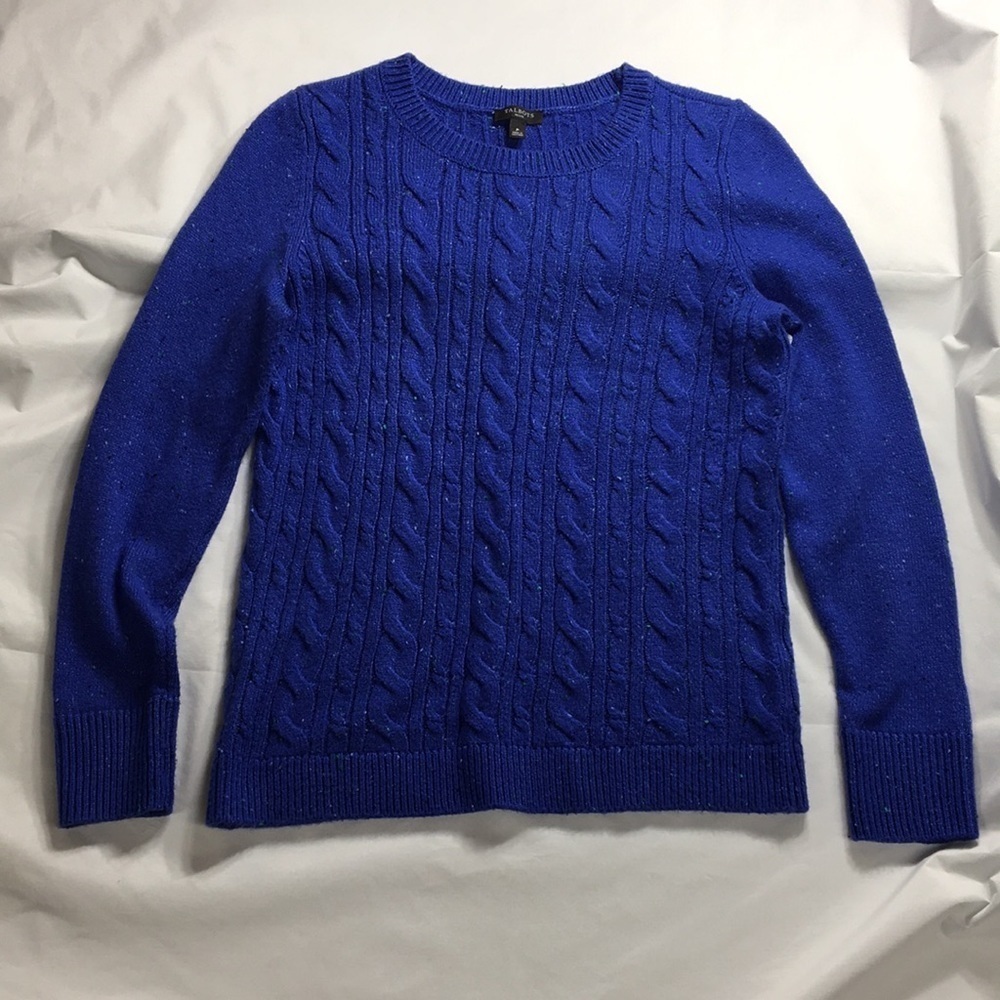 Talbots Women’s Blue Speckled Cable Knit Sweater Size S Petite Like-NEW